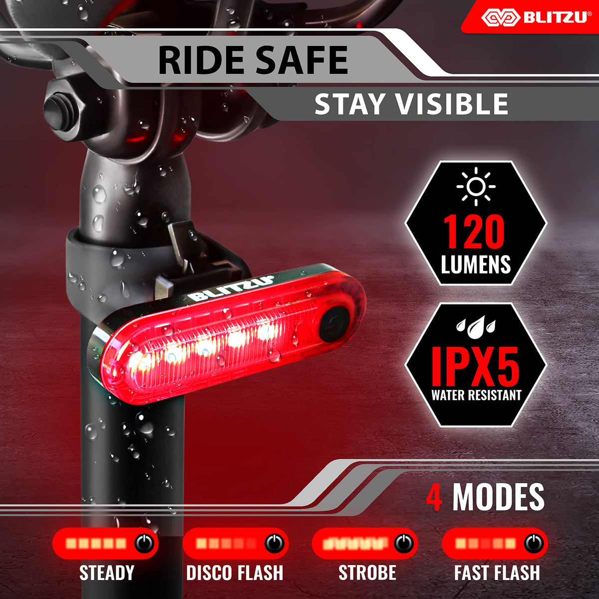 BLITZU Bike Tail Light, 2 Pack USB-C Rechargeable LED Bicycle Rear Lights