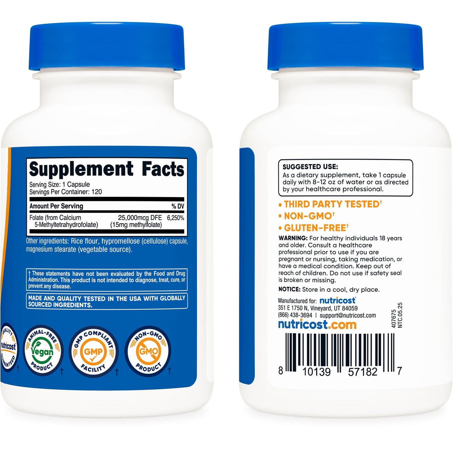 Nutricost L-Methylfolate 15mg, 120 Capsules (5-MTHF) Gluten-Free, Vegan | GMO-Free