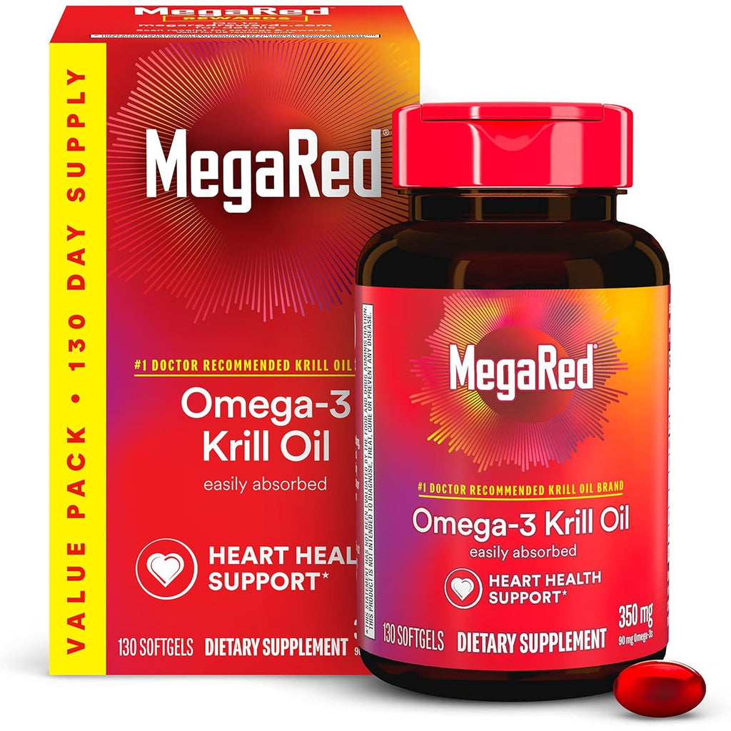 Buy now MegaRed - Omega-3 Krill Oil 350mg Softgels (130 Count in A Bottle), EPA & DHA Omega-3 Fatty Acids with No Fishy Aftertaste Unlike Fish Oil, Contains Antioxidant Astaxanthin at indiglob india