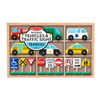 Buy now Melissa & Doug Wooden Vehicles and Traffic Signs with 6 Cars and 9 Signs at indiglob india