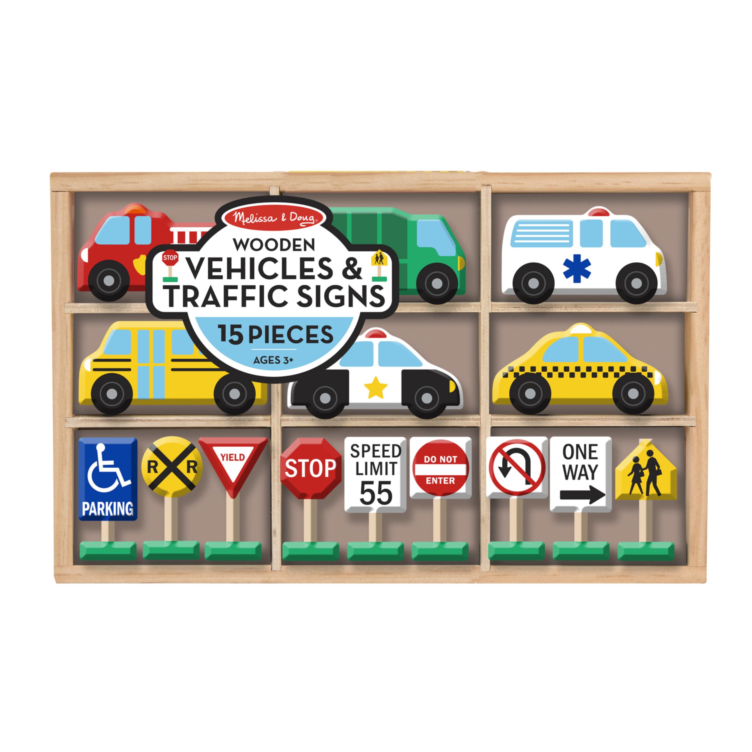 Buy now Melissa & Doug Wooden Vehicles and Traffic Signs with 6 Cars and 9 Signs at indiglob india