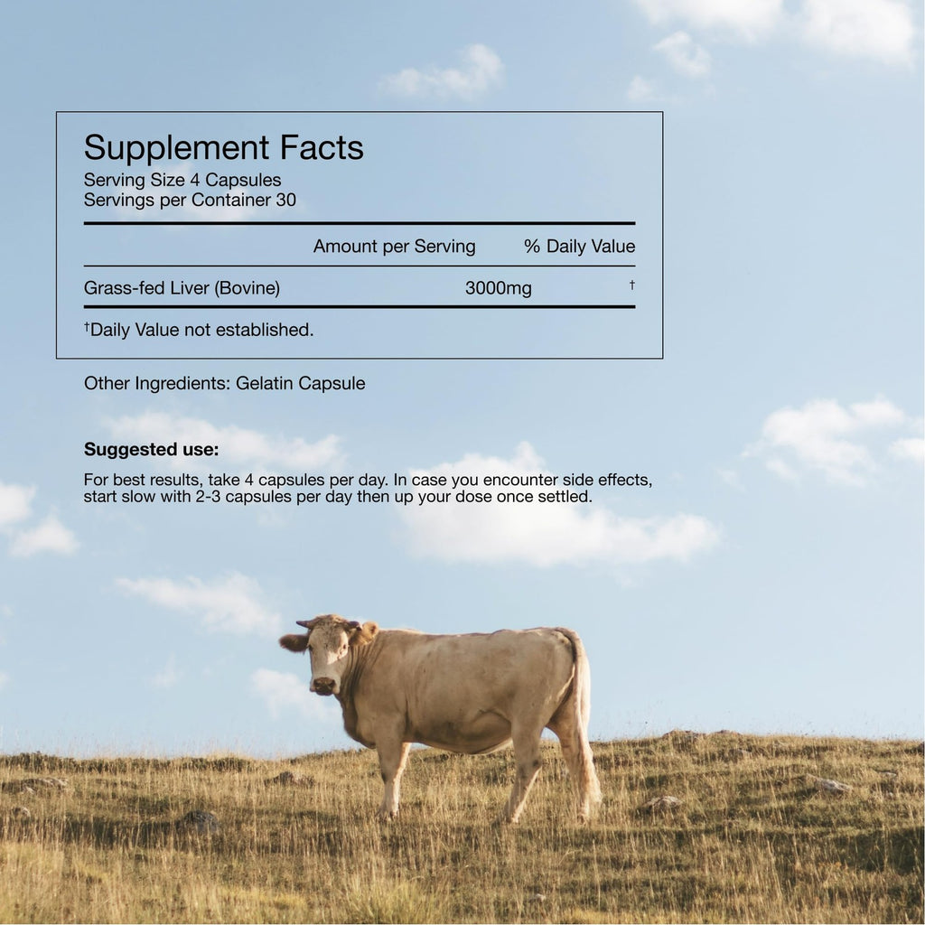 Lonvera Grass Fed Beef Liver Supplement – 3000mg Freeze Dried Desiccated Organs – Nutrient Source for Joints, Bones, Hair, Skin, Nails & Daily Energy – 120 Pasture-Raised Capsules - 90 Day Supply
