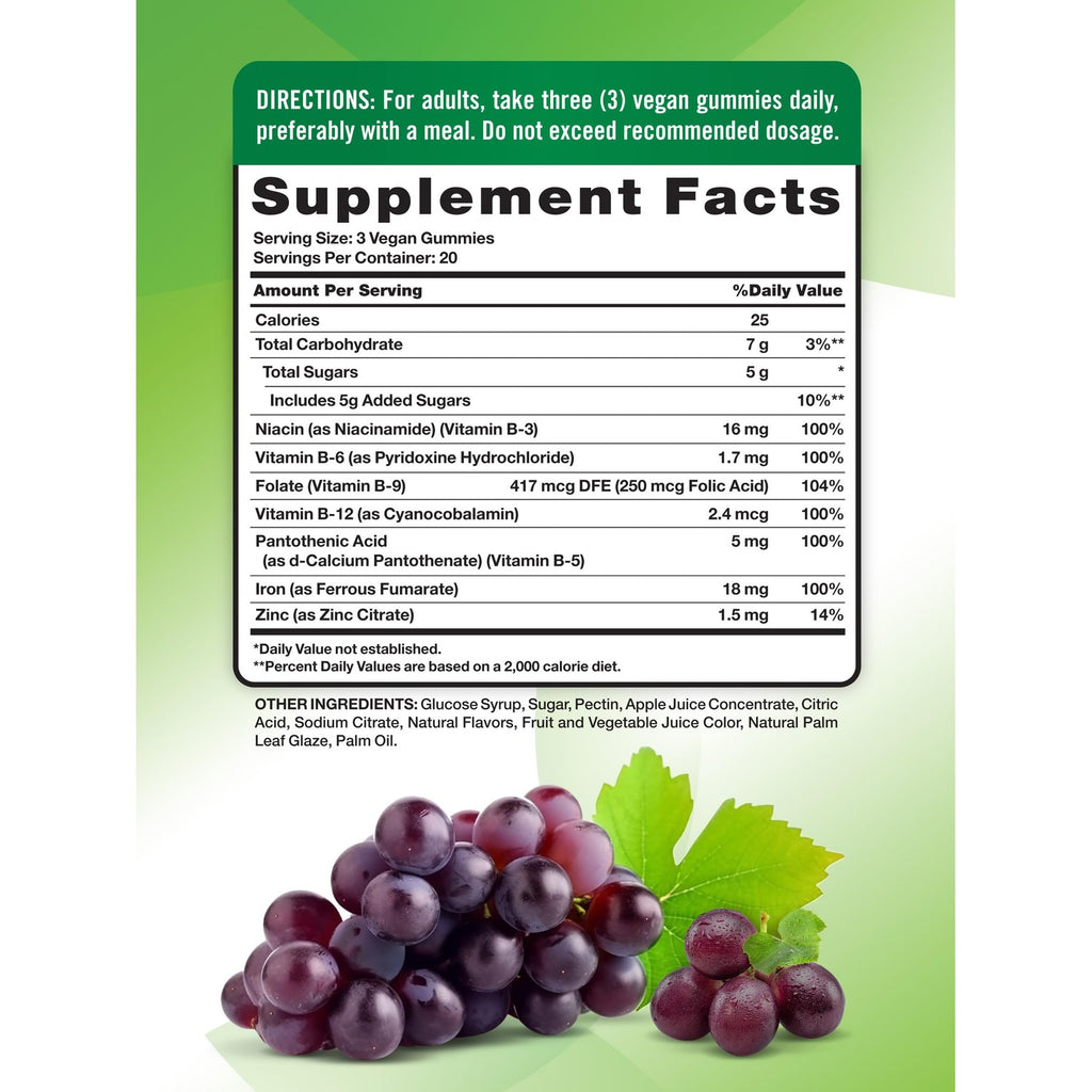 Nature's Truth Iron Gummies | 60 Count | Vegan, Non-GMO & Gluten Free Supplement | with Zinc & B Vitamins | Grape Flavor