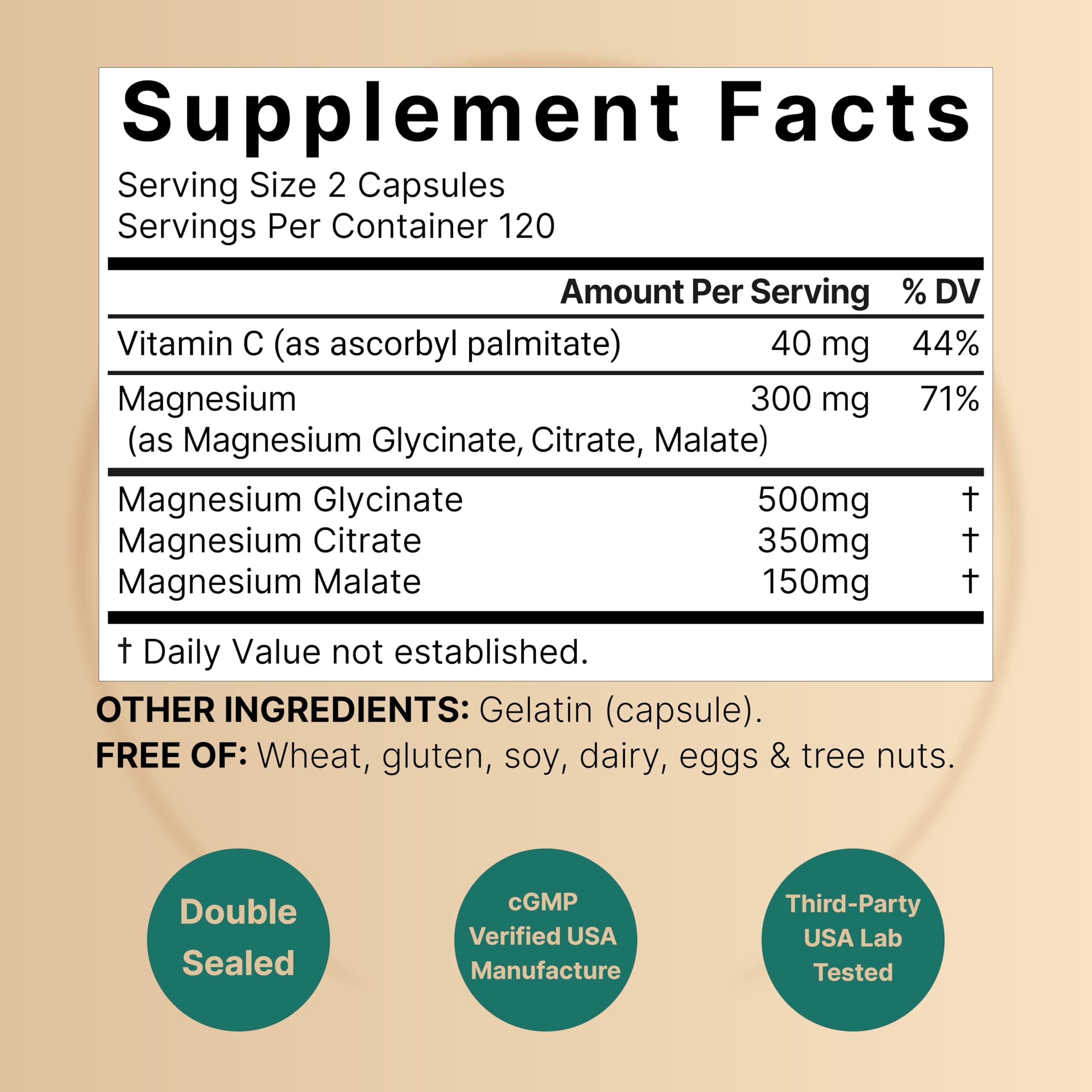 NatureBell Triple Magnesium Complex, Glycinate Citrate Malate, 240 Capsules | 1,000 mg Blend Per Serving. 3-in-1 Chelated Magnesium Supplement with Vitamin C. For Women & Men. Filler Free, Non-GMO.