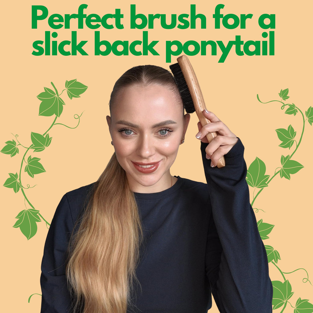 GranNaturals Boar Bristle Slick Back Hair Brush - Large Soft/Medium Smoothing Hairbrush to Style, Polish, & Lay Hair Down Flat to Create a Sleek Frizz Free Hairstyle for Women and Men