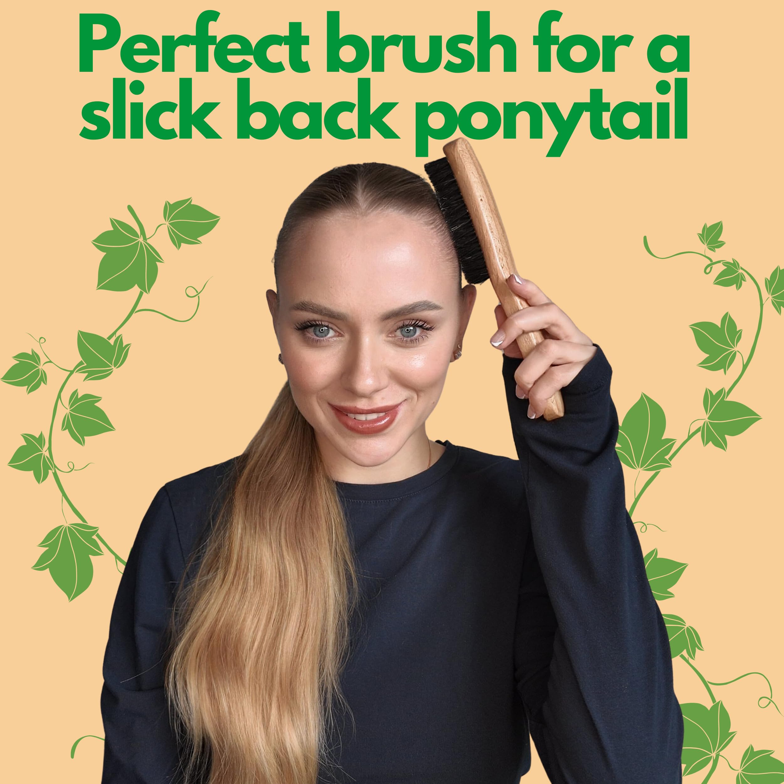 GranNaturals Boar Bristle Slick Back Hair Brush - Large Soft/Medium Smoothing Hairbrush to Style, Polish, & Lay Hair Down Flat to Create a Sleek Frizz Free Hairstyle for Women and Men