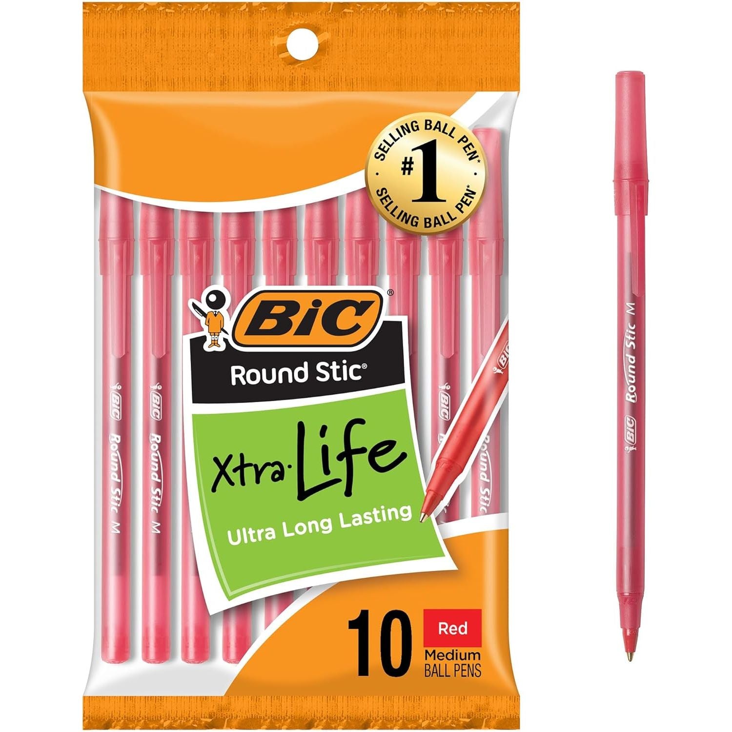 Buy now BIC Round Stic Xtra Life Ballpoint Pen, Ultra Long Lasting and Consistent Ink Flow, 60-Count in Black Ink 10 Count (Pack of 1) Red at indiglob india