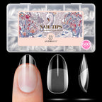Discover AzureBeauty's 600 pcs medium almond soft gel nail tips in stylish packaging, perfect for flawless manicures.