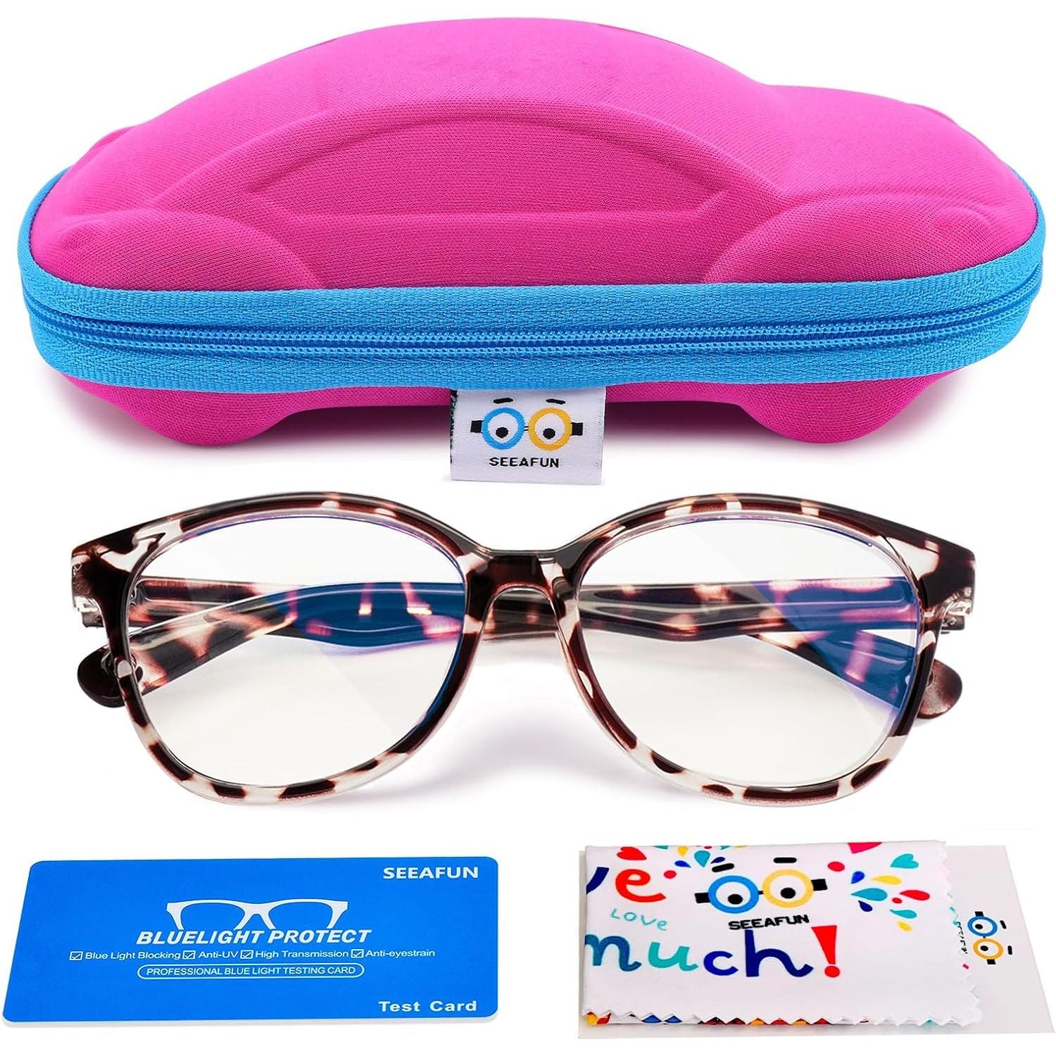 Buy now Blue Light Glasses for Kids Girls Boys with Cute Car Case, UV400 Protection, Anti Blue Ray Age3-12 Leopard at indiglob india