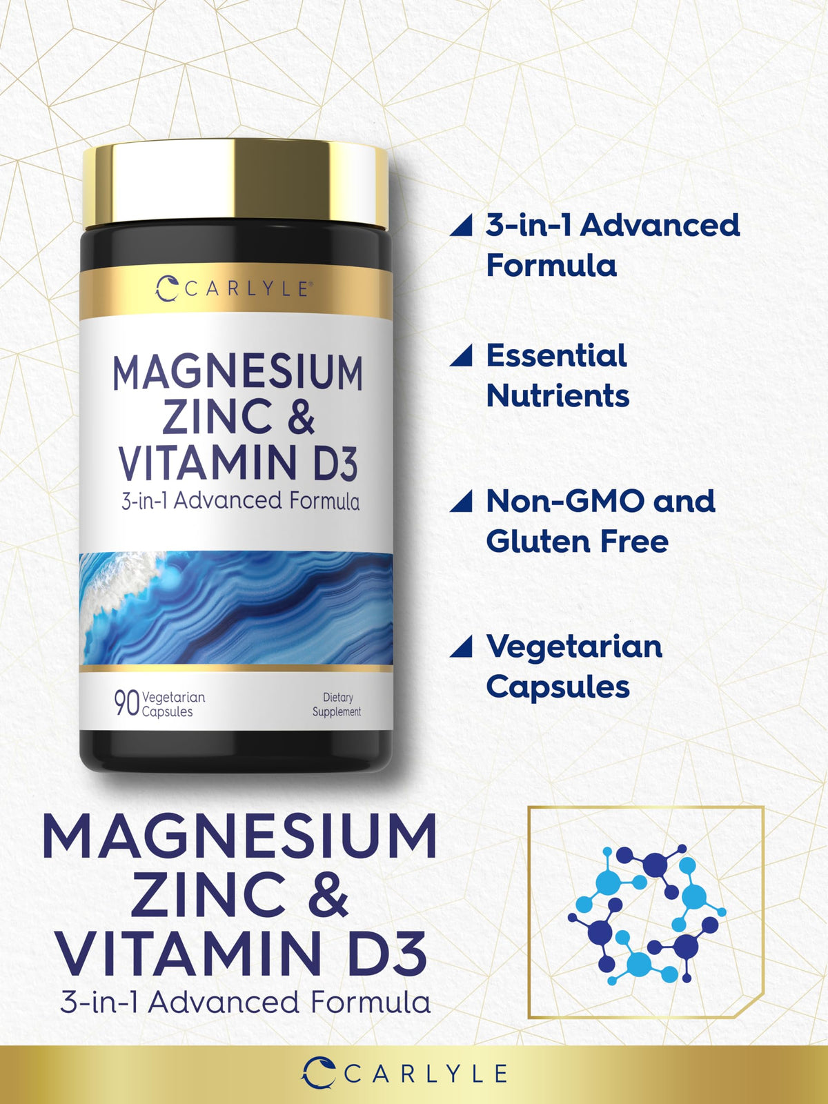 Carlyle Magnesium Zinc and Vitamin D3 | 90 Capsules