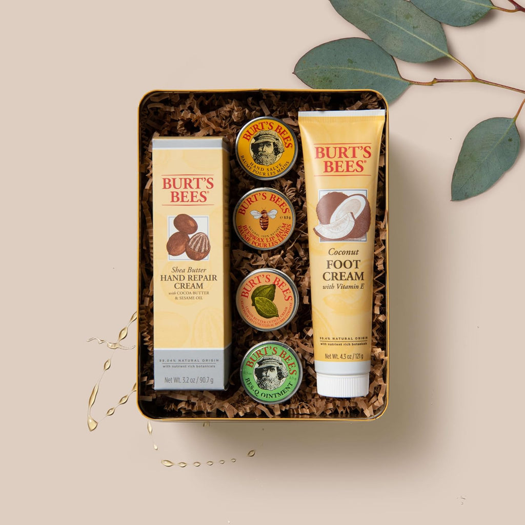 Buy now Burt's Bees Gifts Ideas - Classics Set, 6 Products in Giftable Tin â€“ Cuticle Cream, Hand Salve, Lip Balm, Res-Q Ointment, Hand Repair and Foot Cream at indiglob india