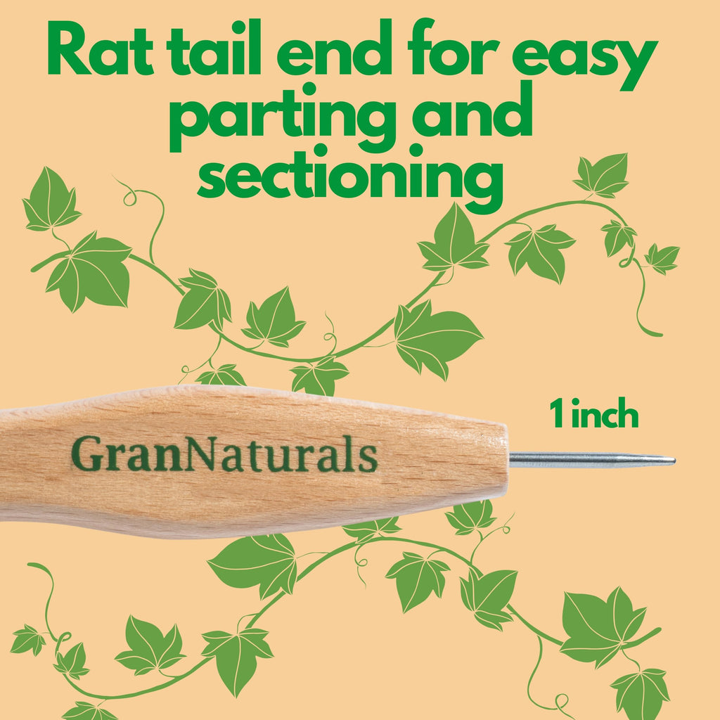 GranNaturals Smoothing & Styling Middle Part Boar Bristle Slick Back Hair Brush w/ Narrow Metal Rat Tail End for Sectioning and Parting Sleek Ponytail Bun - Teasing, Backcombing, Edge Control