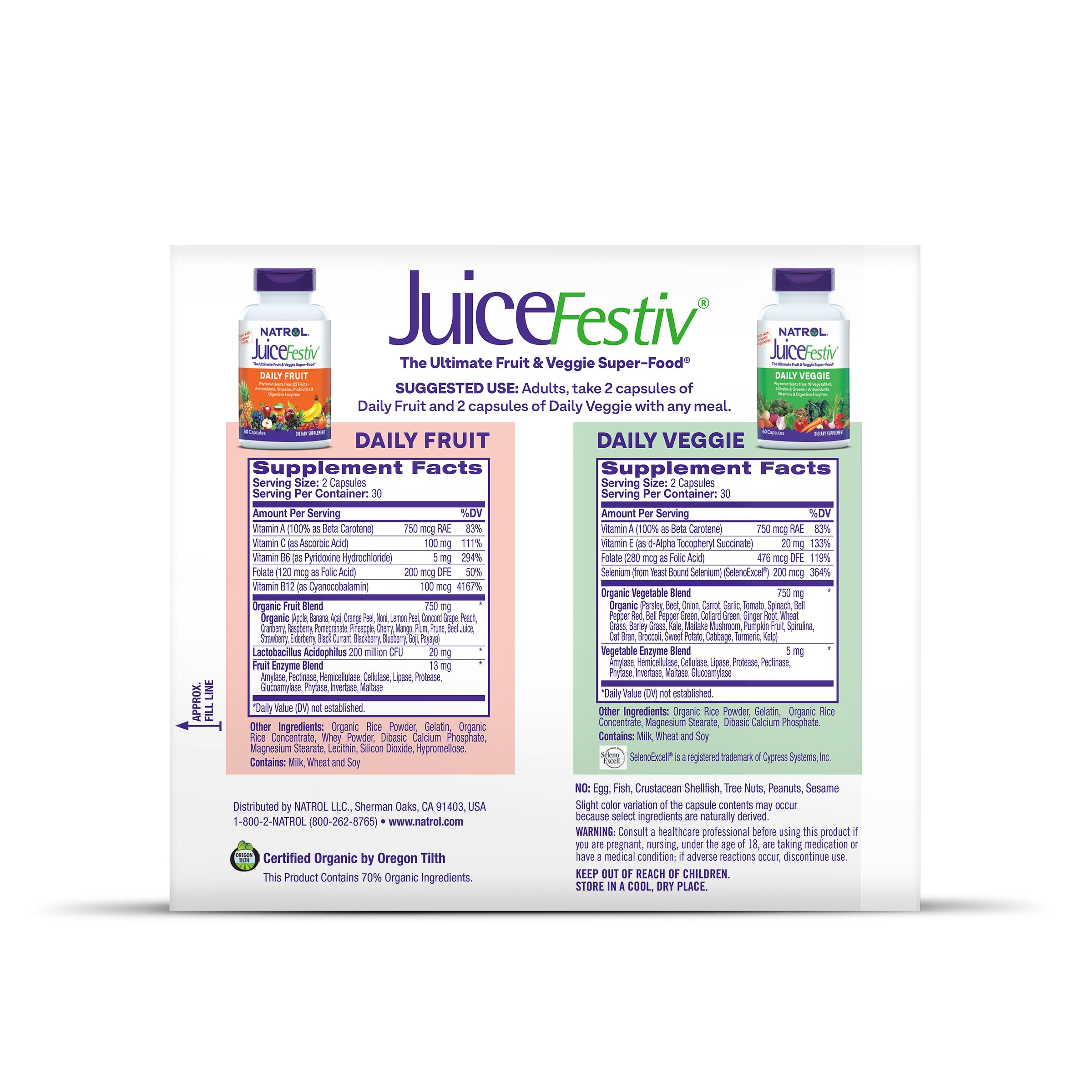 Natrol JuiceFestiv Vitamins and Supplements, 60 Capsules (2-Count) | For Nutrition & Well-being, Antioxidants for Cellular Health, Daily Fruit & Veggie Capsules, 120 Capsules, 30 Day Supply