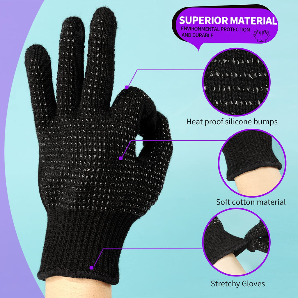 Teenitor Heat Resistant Glove With Silicone Bumps For Hair Iron Tool, Professional Heat Gloves For Heat Press, Heat Protectant Gloves For Hair Styling, Black