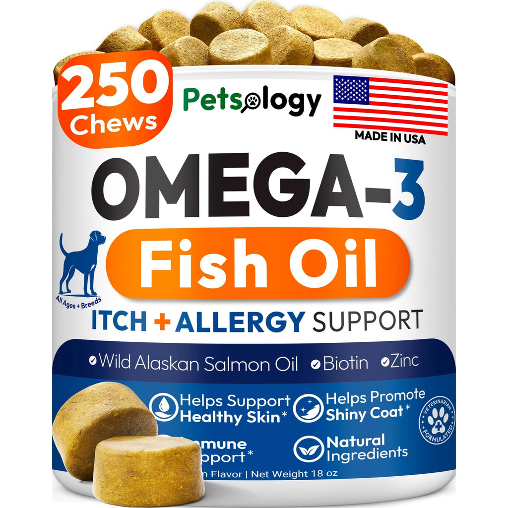 Omega 3 for Dogs - 250 Fish Oil Chews for Dog Shedding & Allergy Relief
