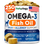 Omega 3 for Dogs - 250 Fish Oil Chews for Dog Shedding & Allergy Relief