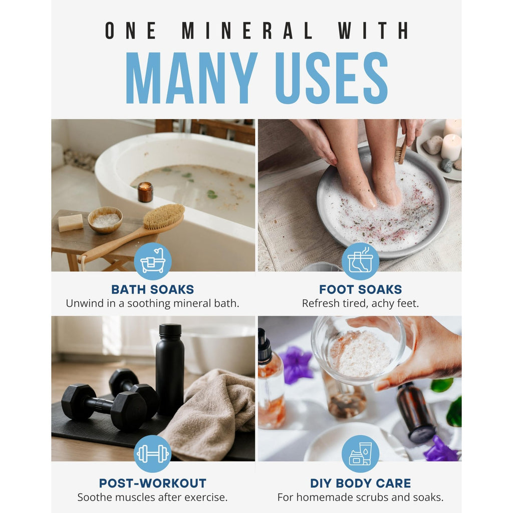 Naturally Mined Epsom Salt Bath and Foot Soak, Unscented Pure Magnesium Sulfate, 5lb