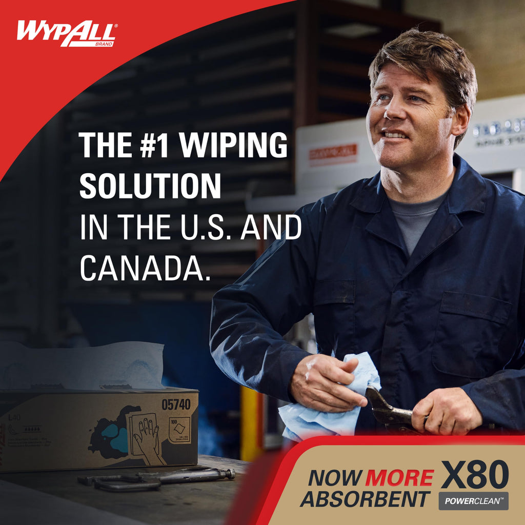 WypAll PowerClean X80 Heavy Duty Cloths, Brag Box, 152 Towels, Blue (41041)