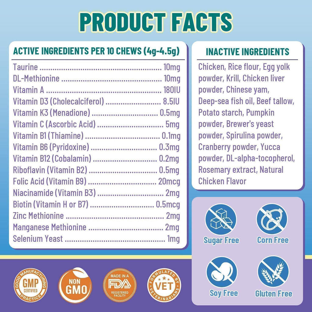 VICSOM Taurine for Cats Vitamins Treats, 16 in 1 Cat Multivitamin 500 Ct