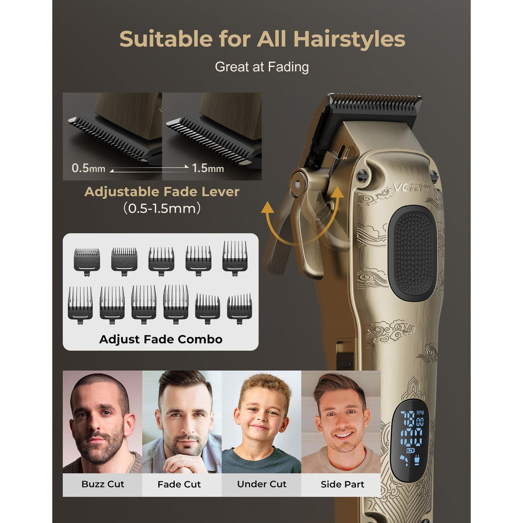VGRPRO Hair Clippers for Men Professional, Cordless Clipper and Trimmer Set | 7000RPM Grooming Kit with EVA Case, LED display, 14 Guide Combs (including Right & Left Ear Taper Combs), Nose Trimmer Head