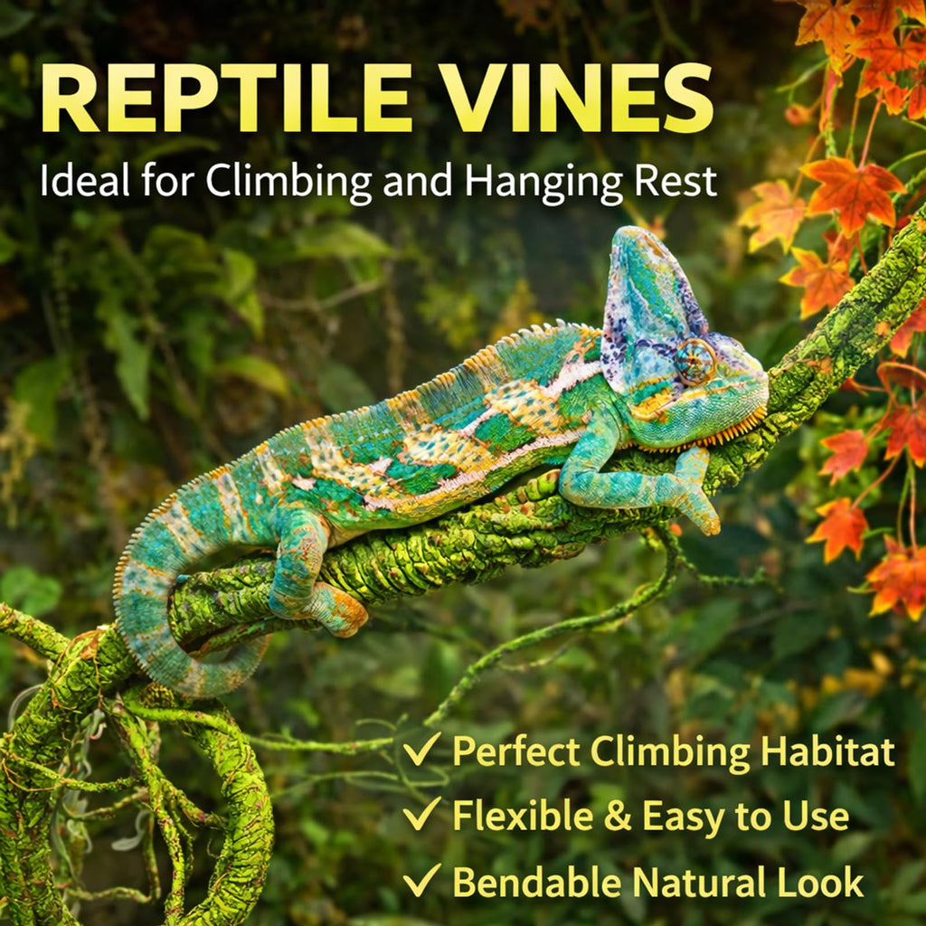 Grddaef Reptile Vines Plants for Terrarium, Flexible Vines Jungle Climbing Branch with Leaves Tank Decor for Snakes Bearded Dragons Geckos Hermit Crabs Lizards Chameleons