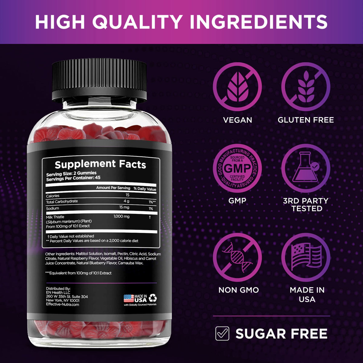 Effective Nutra Milk Thistle Gummies 1000 mg, Sugar-Free, 90 Count