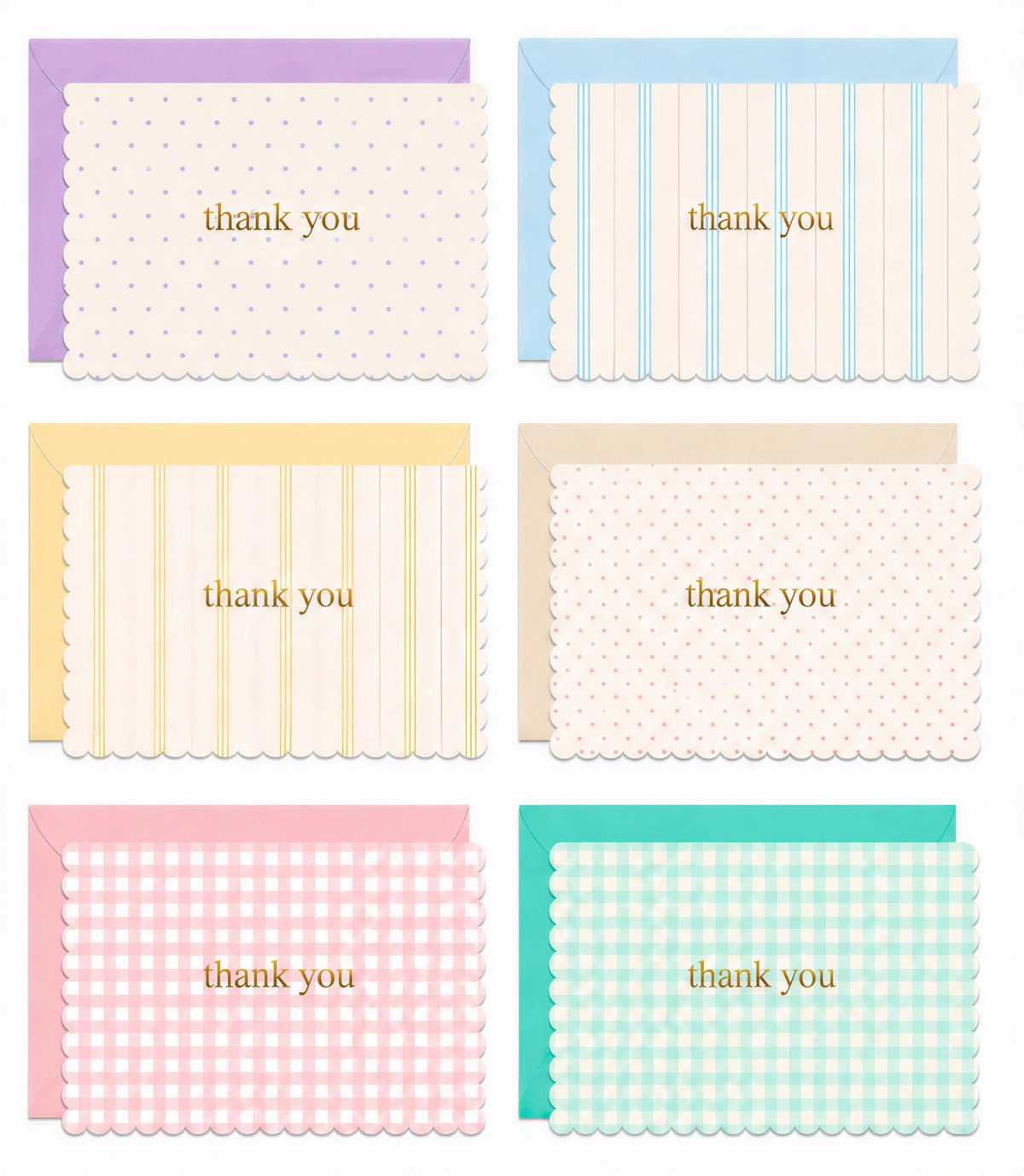 30 Thank You Cards with Matching Color Envelopes, Gold Foil Stickers & Storage Box, 4x6 Inch Thank You Notes, 6 Scalloped-Edge Designs, Blank Inside for Personal & Small Business Use