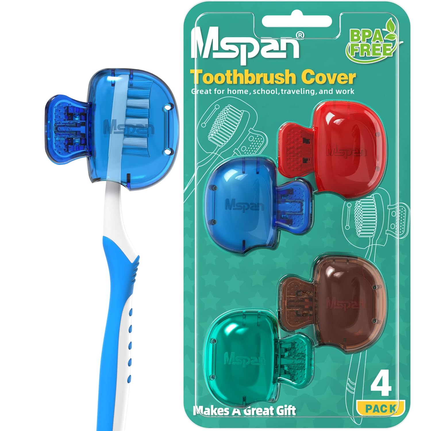 Buy now Mspan Electric Toothbrush Head Cover: Sonic Toothbrush Cap Travel Protector Plastic Brush Pod Protection Clip Case Value Pack Blue, Red, Teal, Brown at indiglob india