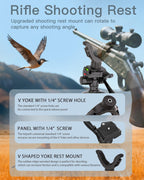 74" Adjustable Rifle Tripod Stand, Aluminum Shooting Tripod with V Yoke Gun Rest, Ground Spikes and 2 Camo Straps for Outdoor Shooting, Target Practice and Field Use