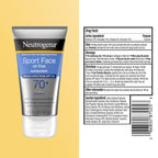 Neutrogena Sport Face Sunscreen Lotion SPF 70+, 2.5 fl. oz | Sweat- and Water-Resistant, Broad Spectrum UVA/UVB Protection, Oxybenzone-Free, Good for Active Lifestyles
