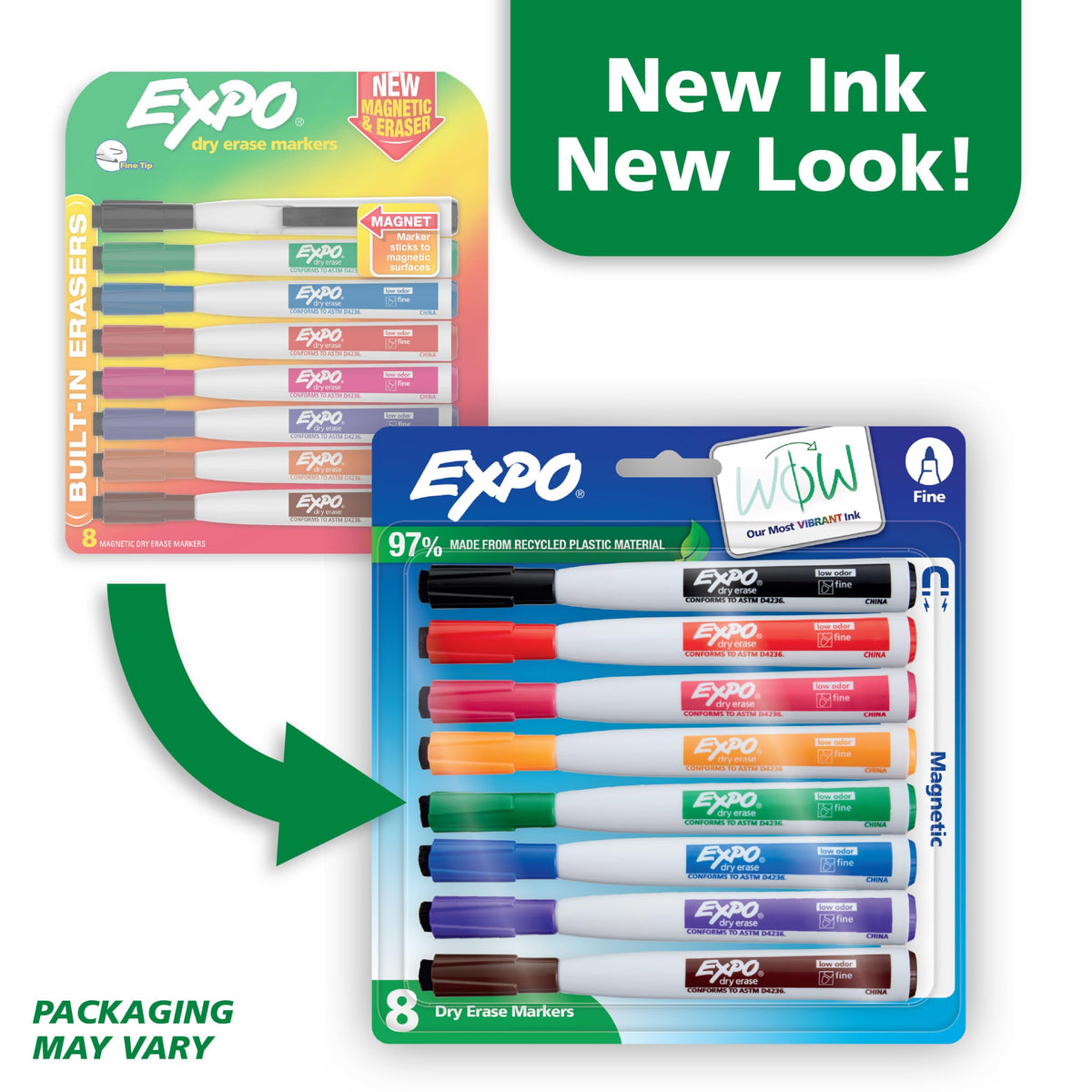 EXPO Magnetic Dry Erase Markers with Built-In Eraser, Fine Tip, Assorted Colors, 8 Count - Classroom White Board, Teacher Supplies, School Locker