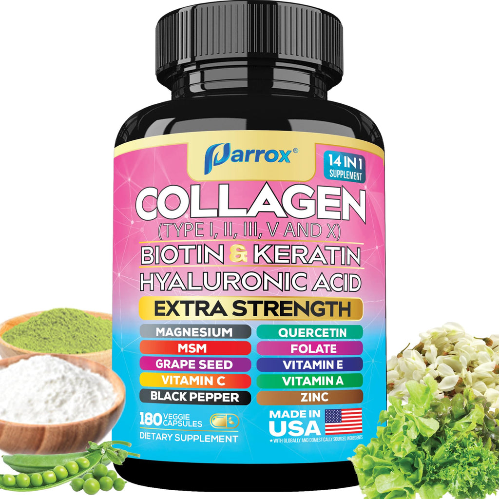 Collagen Peptides Types I, II, III, V & X, Biotin & Keratin, 270 Capsules | With Biotin, Keratin, Hyaluronic Acid, MSM, Zinc, Quercetin, Vitamins A, C, E, Magnesium & Folic Acida