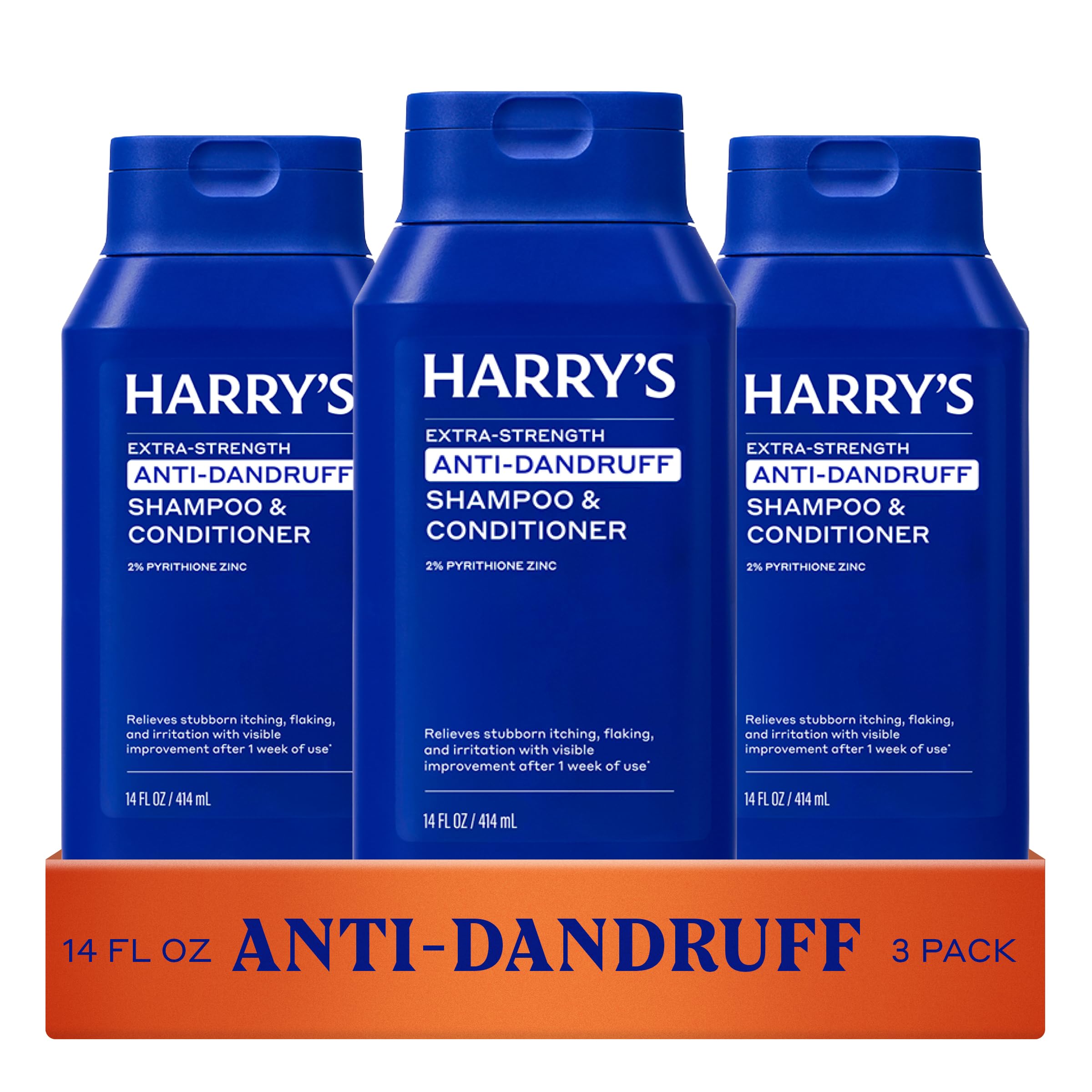 Harry's Anti-Dandruff Men's 2 in 1 Shampoo and Conditioner - 14 oz (3 Pack) | Extra-Strength - Made with 2% Pyrithione Zinc