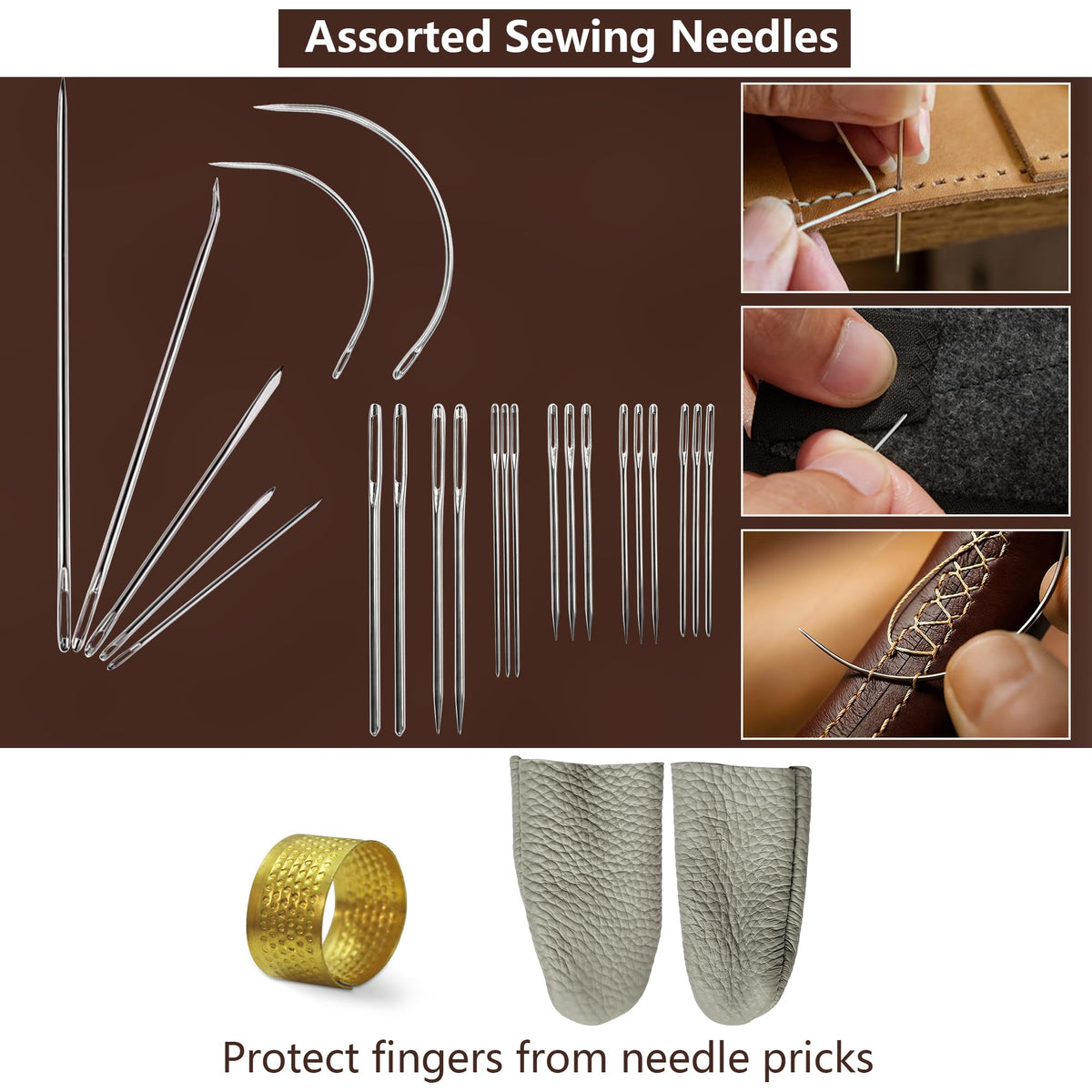Leather Sewing & Upholstery Repair Kit with 2 Awls, Needles & Waxed Thread