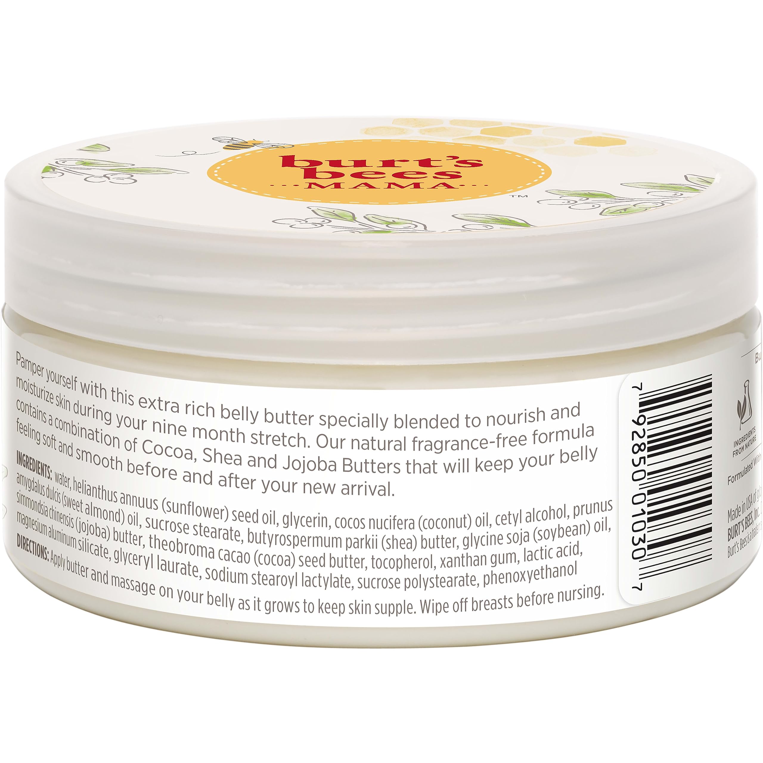 Burt's Bees Mama Belly Butter, 6.5 oz. | Stretch Mark Cream for Pregnancy Massages Body and Reduces Scar Appearance, Shea Butter & Vitamin E Rich Formula