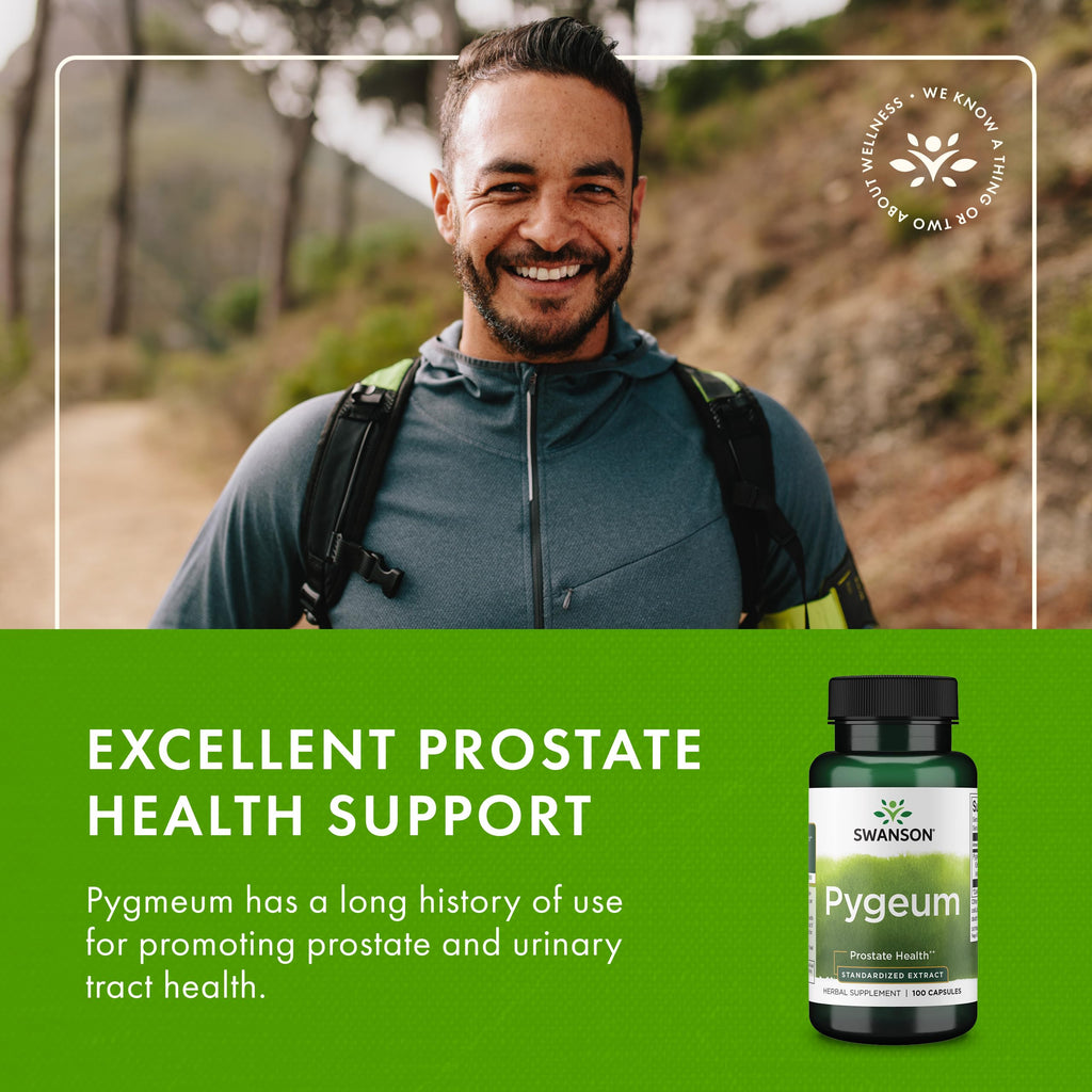 Swanson Pygeum Prostate Herbal Supplement, 100 Capsules | For Men over 40 Seeking Prostate, Bladder, and Urinary Tract Support, Combines Pygeum Bark and Pygeum Extract, Non-GMO