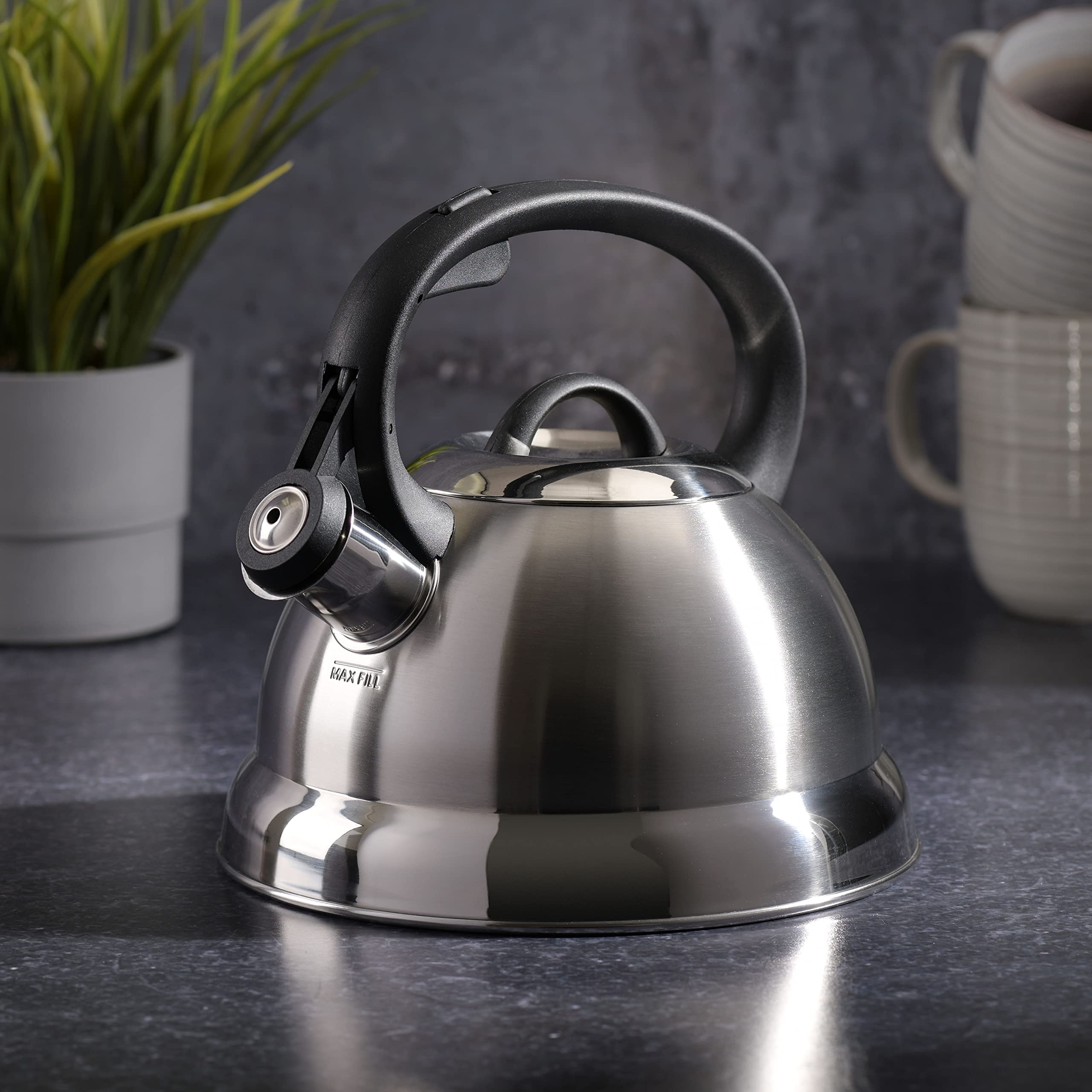 Buy now Mr. Coffee Flintshire 1.75-Quart Stainless Steel Whistling Tea Kettle â€“ Brushed Satin Finish Stove-Top Kettle for Boiling Water at indiglob india