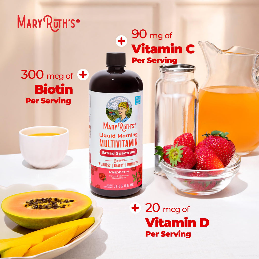 MARYRUTH'S Liquid Morning Multivitamin for Women, Men & Kids, 32 Servings | Vitamin A C D E B6 B12 Biotin Zinc, Beauty, Vegan, Non-GMO, Gluten Free