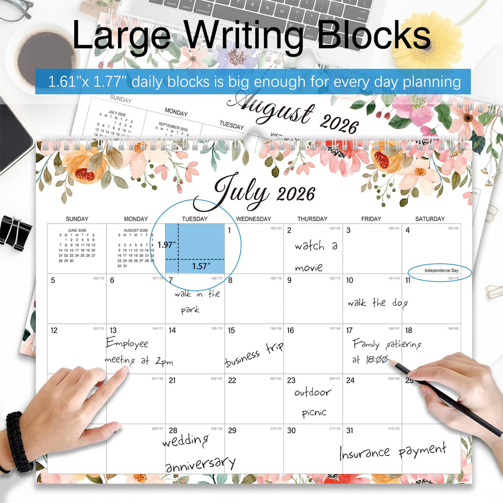 2026-2027 Wall Calendar - 18 Months Wall Calendar 2026-2027 with Thick Paper, Jul 2026 - Dec 2027, 14" x 11", Twin-Wire Binding, Home or Office Calendar for Easy Organizing