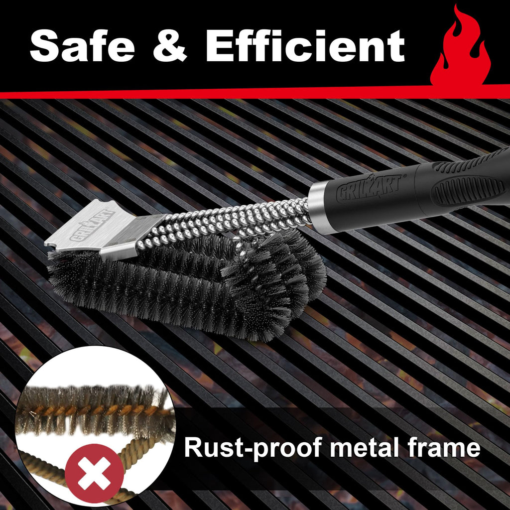 GRILLART Grill Brush, 18'' Extra-Strong Handle, BBQ Cleaner with Scraper