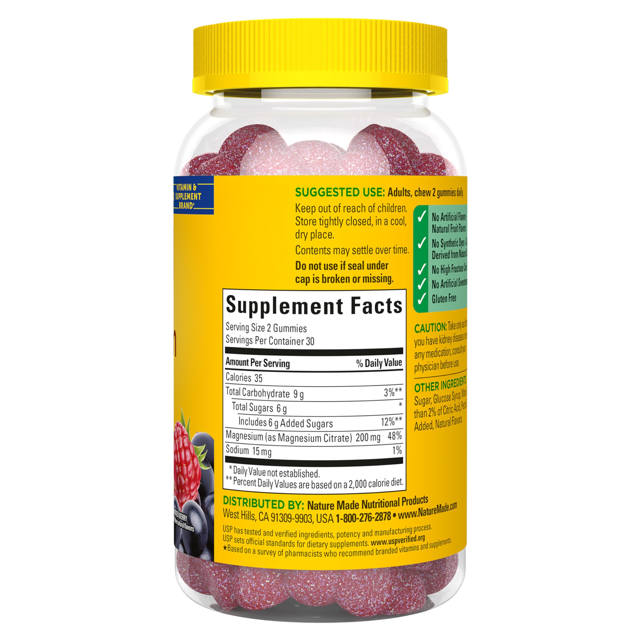 Nature Made High Absorption Magnesium Citrate 200mg per Serving, 60 Gummies | Magnesium Supplement for Muscle, Nerve, Bone and Heart Health Support, Mixed Berry Flavored Magnesium Gummies, 30 Day Supply