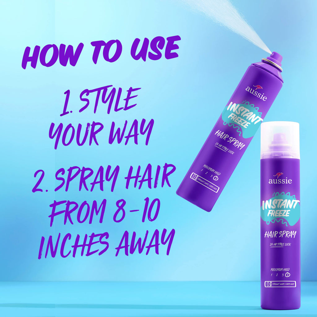 Aussie Instant Freeze Hair Spray for Extreme Hold, Long-Lasting All-Day Fresh Citrus Scent, Safe for All Hair Types, 10 Fl Oz, 3 Pack