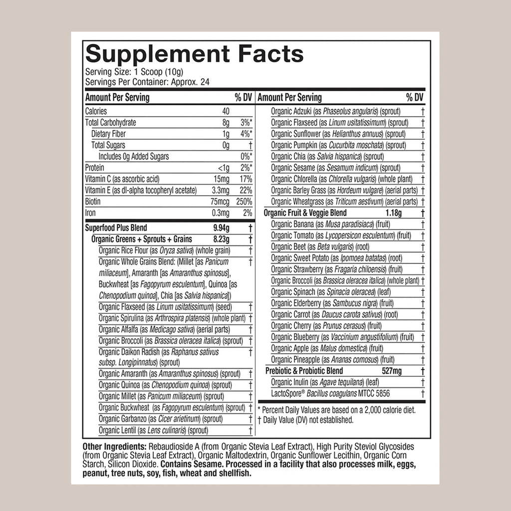 Purely Inspired Organic Green Powder Smoothie Mix, Unflavored (24 Servings) - Probiotics for Digestive Health with Spirulina & Chlorella for Gut Health - Vegan