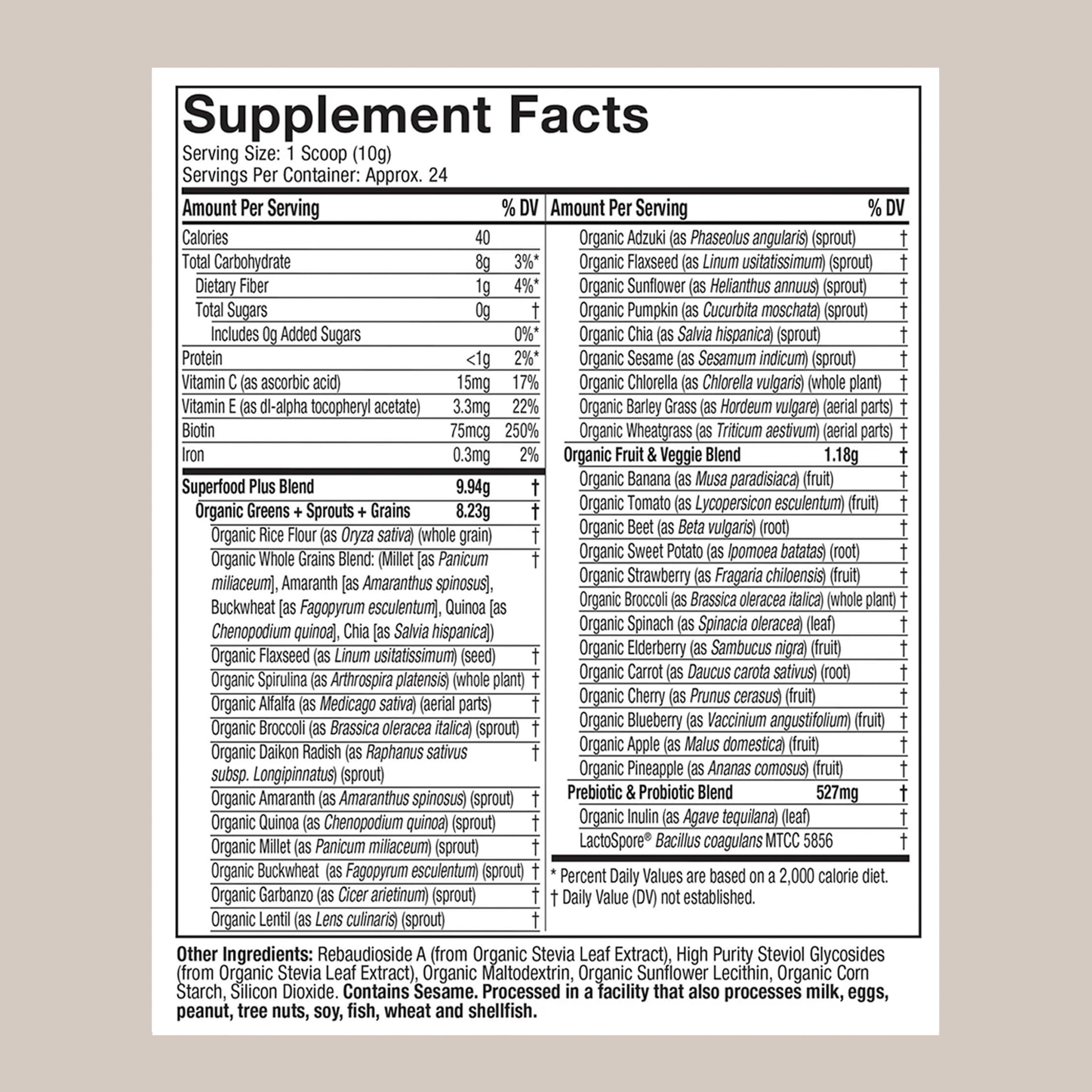 Purely Inspired Organic Green Powder Smoothie Mix, Unflavored (24 Servings) - Probiotics for Digestive Health with Spirulina & Chlorella for Gut Health - Vegan