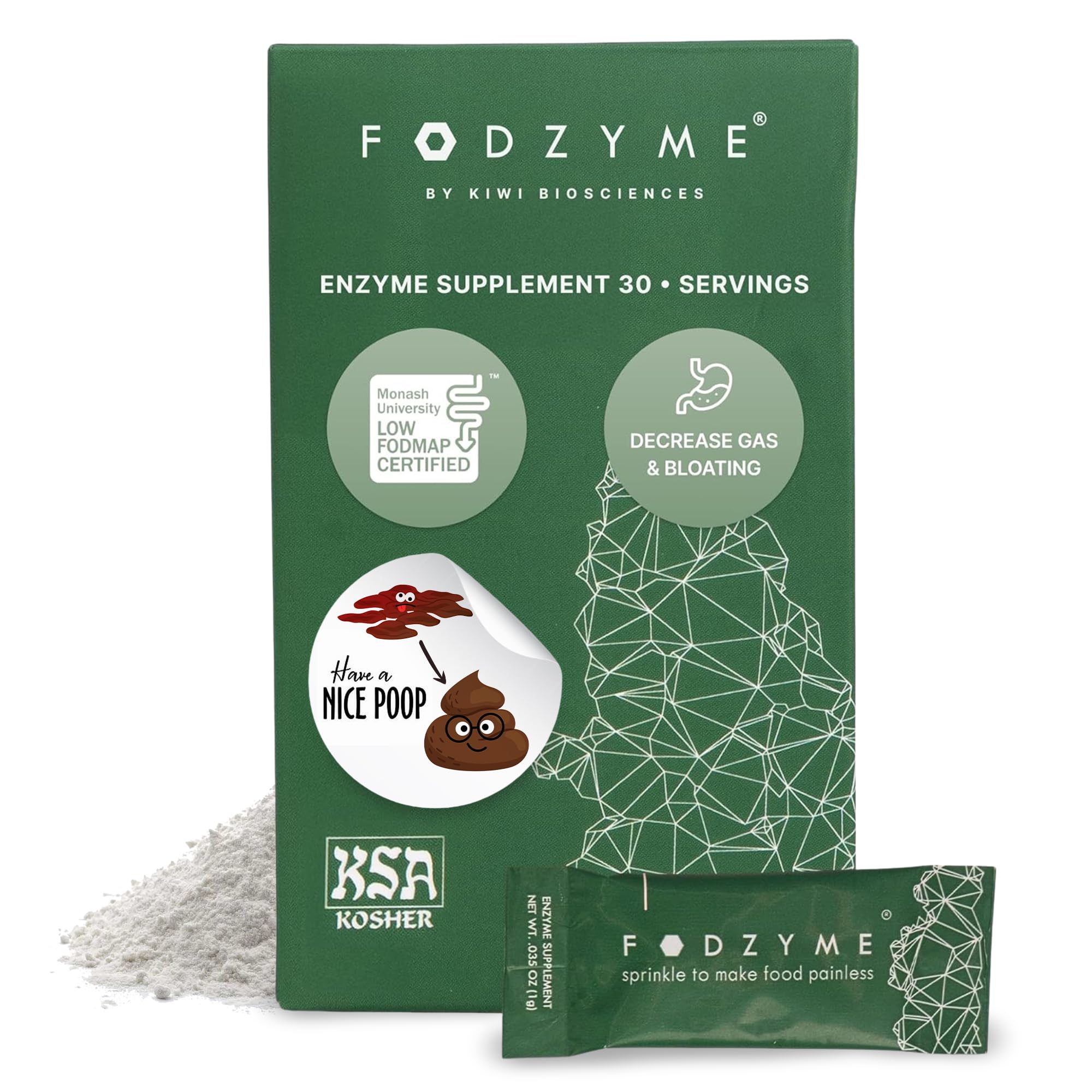 FODZYME® Home Kit Digestive Enzymes for Gut Health, Relief for Bloating, Gas, Constipation, Diarrhea, Abdominal Pain, Low FODMAP, 60 Dose