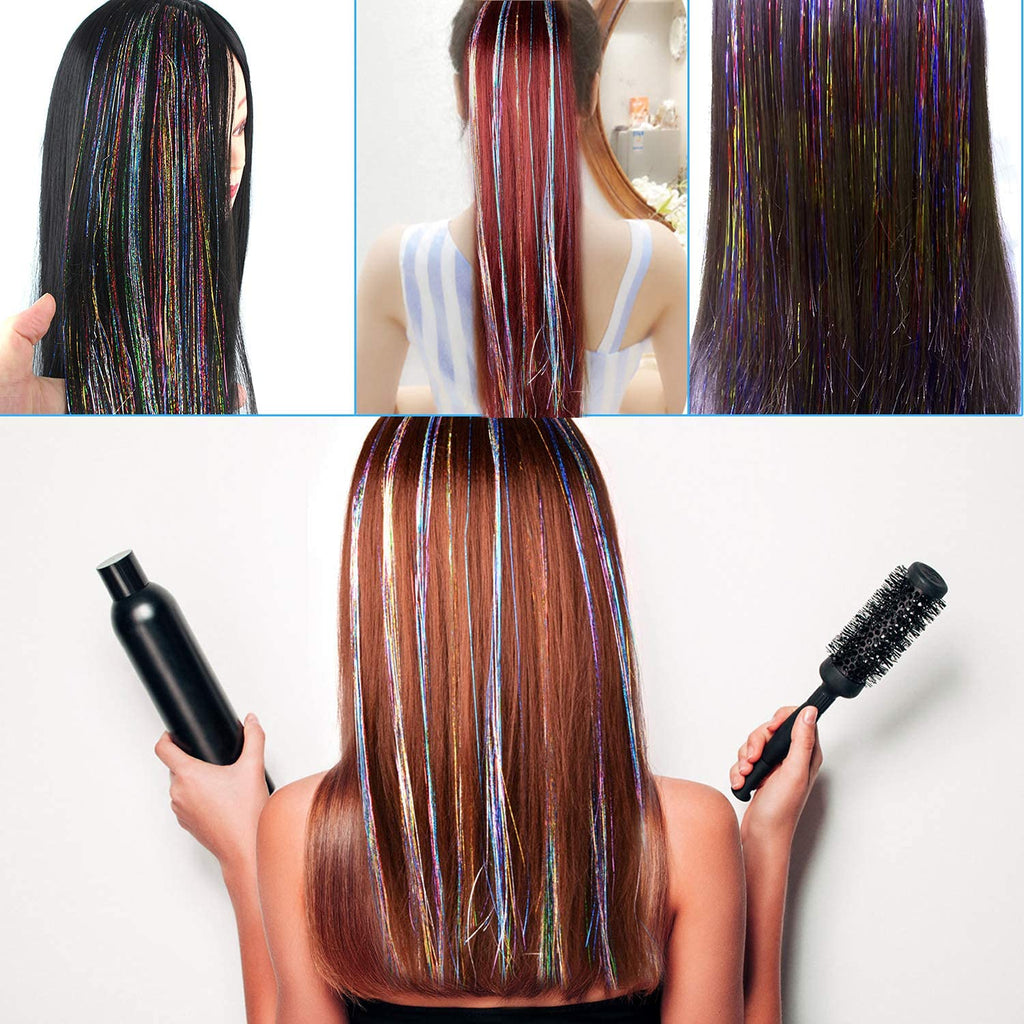 Buy now FEBSNOW 47 Inches Tinsel Hair Extension with Tool 12 Colors 2400 Strands Hair Extension Tinsel Kit Glitter Hair Extensions for Women Girls Hair Accessories for Christmas New Year Cosplay Party at indiglob india