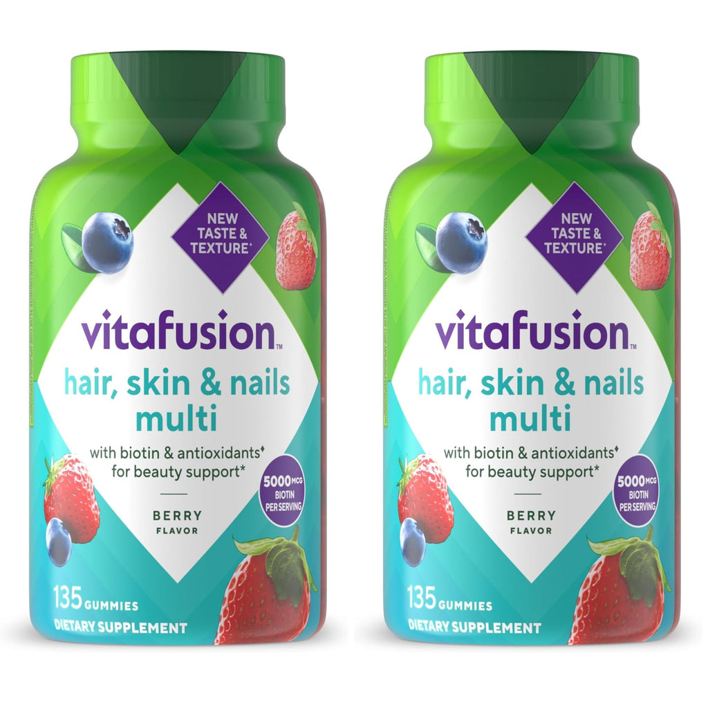 Vitafusion Hair Skin and Nails Vitamins | Biotin 5000mcg | 135 Gummies | for Women and Men | Berry Flavor | Gluten-Free Adult Gummy Multivitamin Supplement