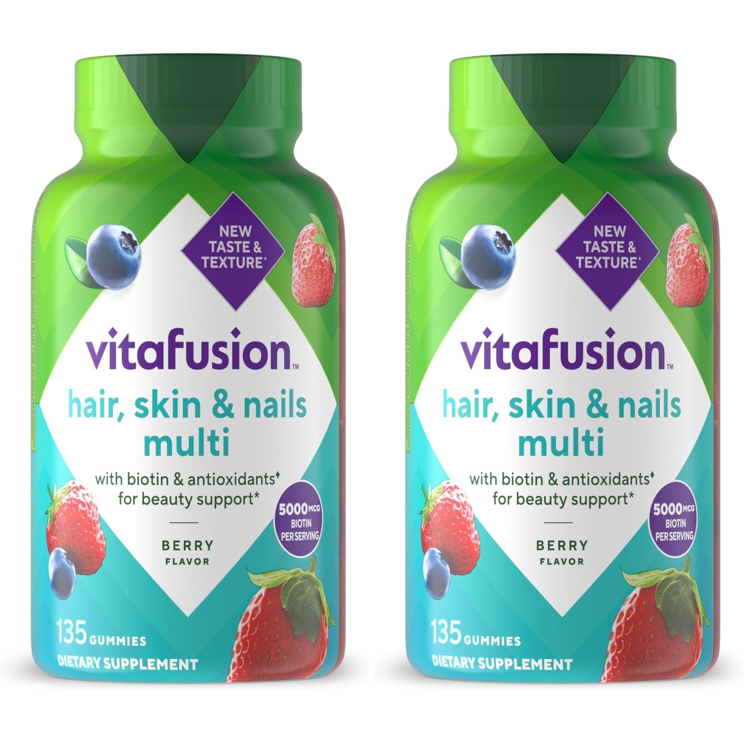Vitafusion Hair Skin and Nails Vitamins | Biotin 5000mcg | 135 Gummies | for Women and Men | Berry Flavor | Gluten-Free Adult Gummy Multivitamin Supplement