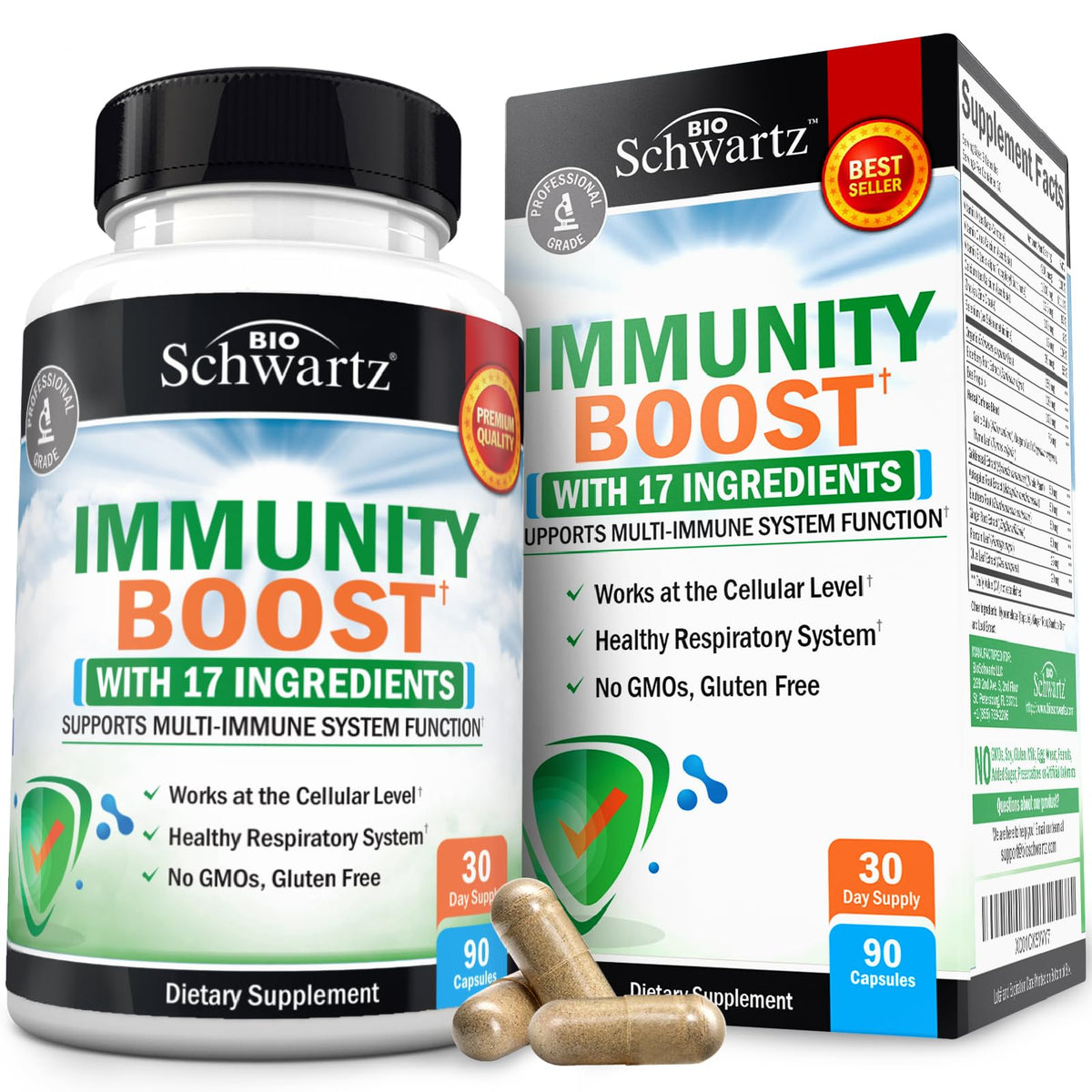 Immune Support Supplement for Adults with Vitamin C and Zinc, 90 Capsules