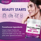 NATURE TARGET Multi Collagen Peptides Powder, 35 Servings | Type I, II, III, V, X, Hydrolyzed Collagen Peptides with Vitamin C Hyaluronic Acid, Supports Skin Hair Nail & Joint